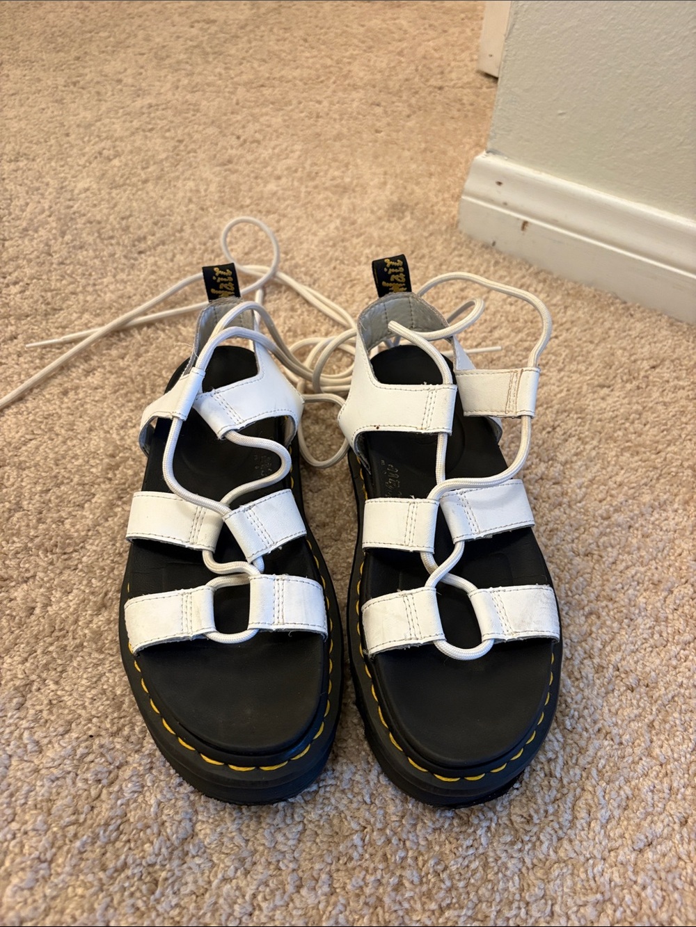White Lace-Up Strappy Sandals Platforms